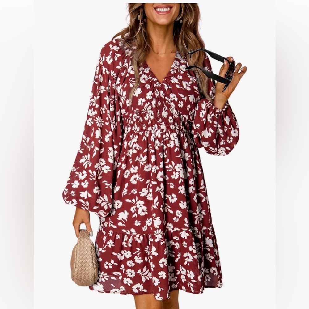 🆕 Floral Red & White Fall Dress (M)